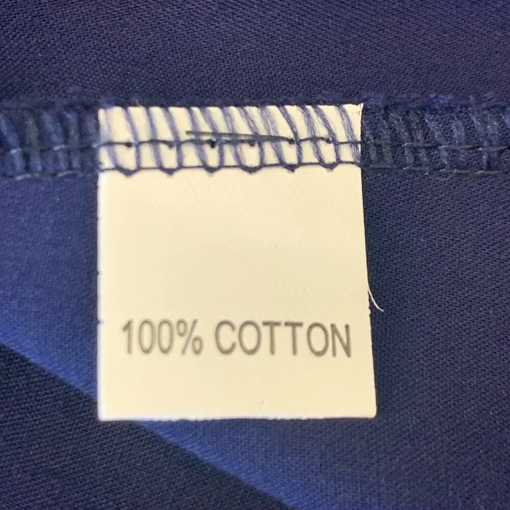 Navy blue cotton tunic top SZ Large Floral embroidery Short slit sleeves - Picture 7 of 7